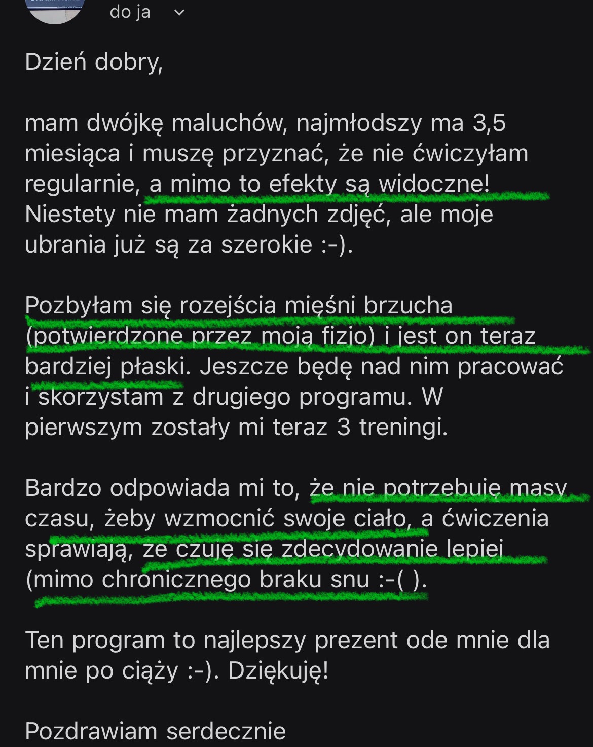 Wiadomość od uczestniczki programu